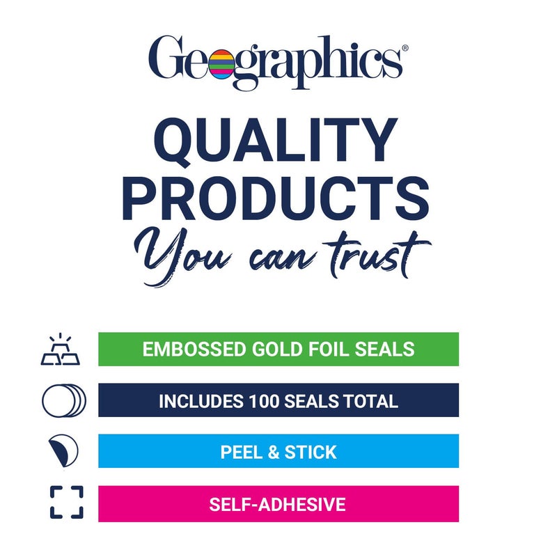 Geographics Gold Foil Award Certificate Seals  Embossed Official Seal of Excellence  2 inch (Set of 100) - Image 5